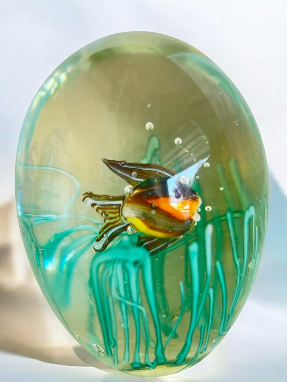 Vintage Murano Aquarium fish seaweed paperweight 6”